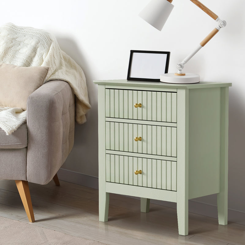 Oikiture Bedside Table 3 Drawers Side End Nightstand Green
