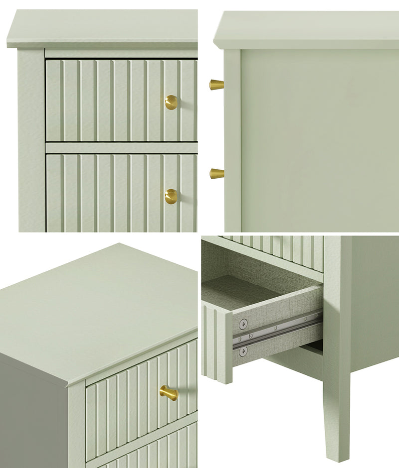 Oikiture Bedside Table 3 Drawers Side End Nightstand Green