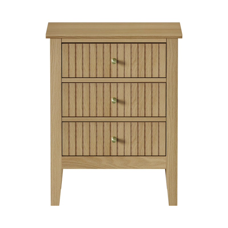 Oikiture Bedside Table 3 Drawers Side End Nightstand Natural