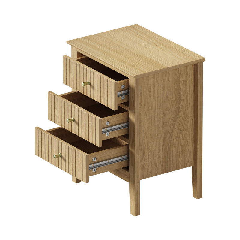 Oikiture Bedside Table 3 Drawers Side End Nightstand Natural