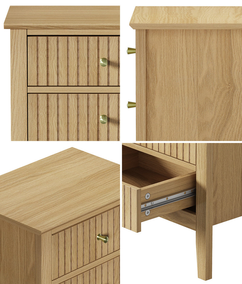 Oikiture Bedside Table 3 Drawers Side End Nightstand Natural