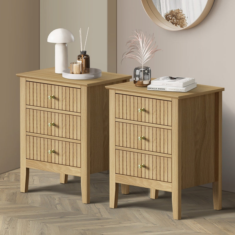 Oikiture Bedside Tables Set of 2 Side End Nightstand Natural