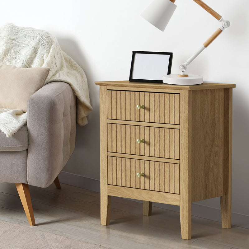 Oikiture Bedside Tables Set of 2 Side End Nightstand Natural
