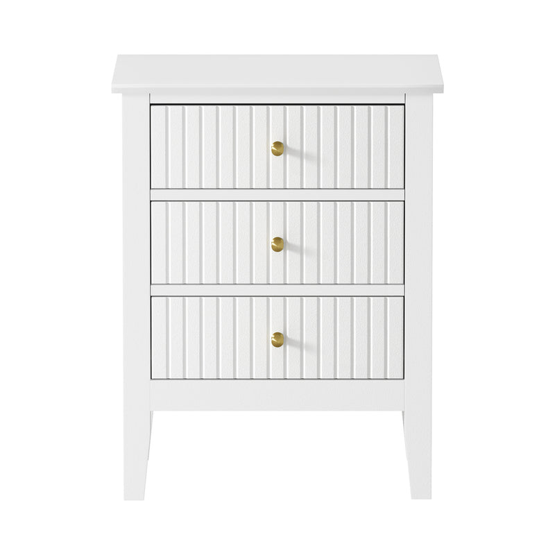 Oikiture Bedside Table 3 Drawers Side End Nightstand White