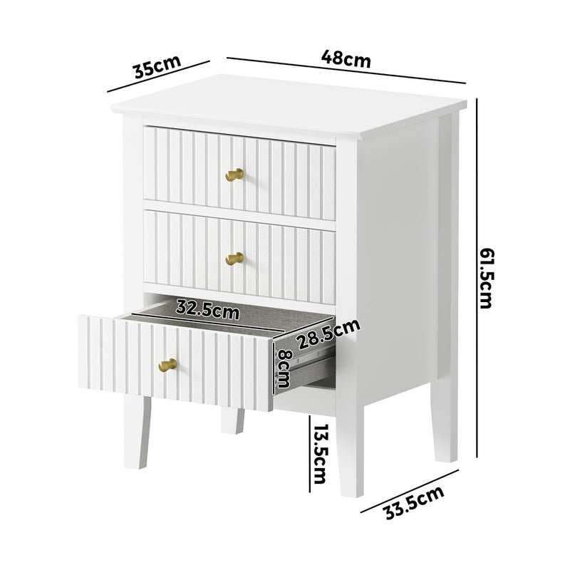 Oikiture Bedside Table 3 Drawers Side End Nightstand White