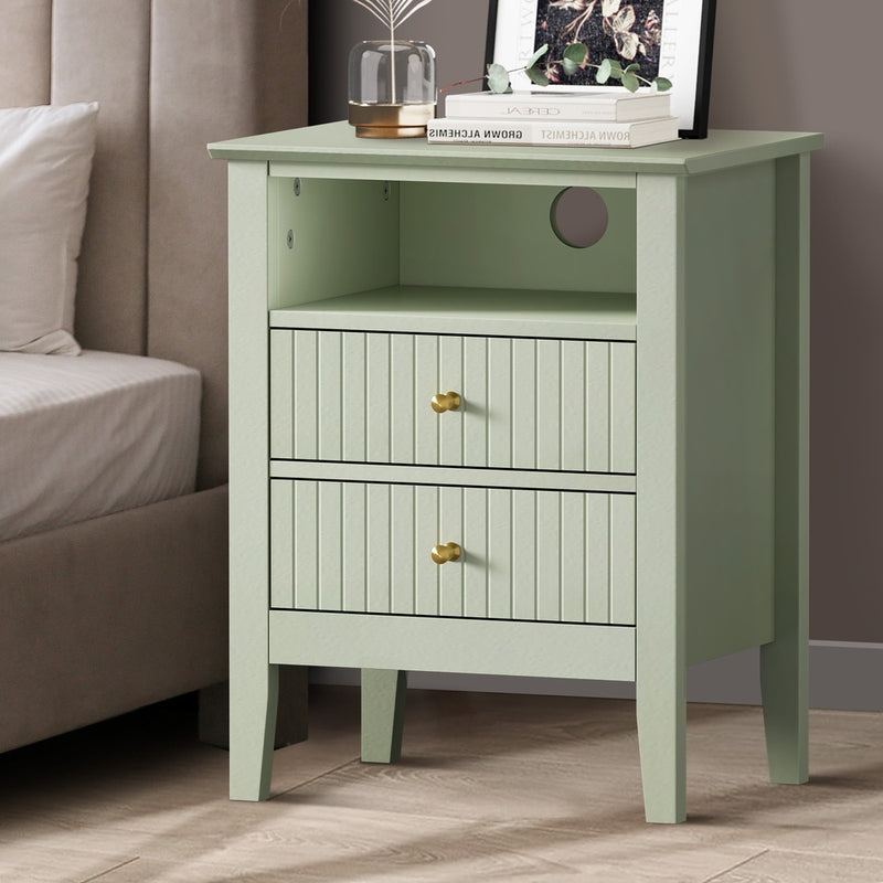 Oikiture Bedside Table Nightstand 2 Drawer with Storage Cabinet Green