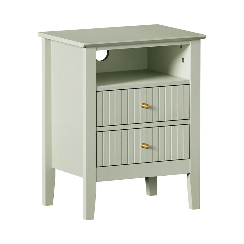 Oikiture Bedside Table Nightstand 2 Drawer with Storage Cabinet Green
