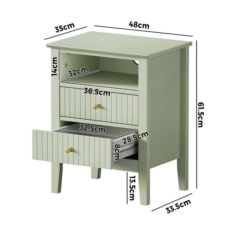 Oikiture Bedside Table Nightstand 2 Drawer with Storage Cabinet Green