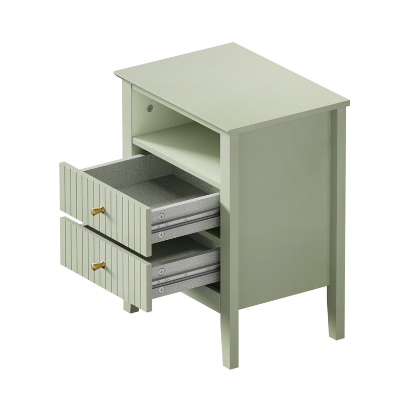 Oikiture Bedside Table Nightstand 2 Drawer with Storage Cabinet Green