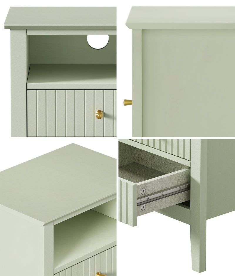 Oikiture Bedside Table Nightstand 2 Drawer with Storage Cabinet Green