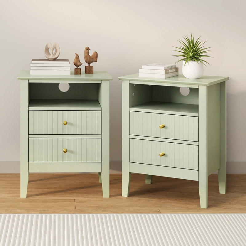 Oikiture 2x Bedside Table Nightstand 2 Drawers Bedroom Cabinet Green