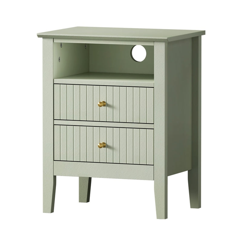 Oikiture 2x Bedside Table Nightstand 2 Drawers Bedroom Cabinet Green