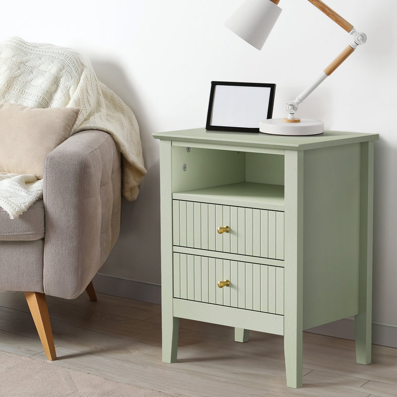 Oikiture 2x Bedside Table Nightstand 2 Drawers Bedroom Cabinet Green