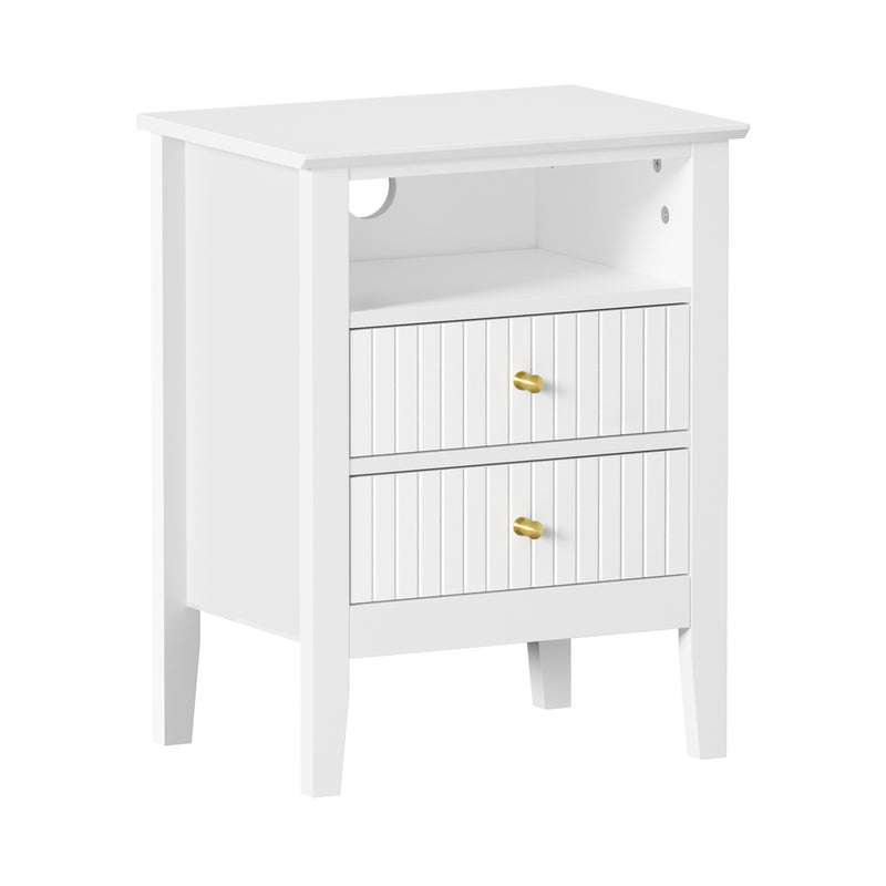 Oikiture Bedside Table Nightstand 2 Drawer with Storage Cabinet White