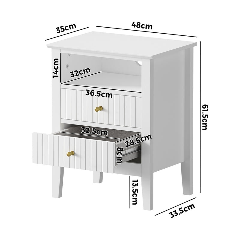 Oikiture Bedside Table Nightstand 2 Drawer with Storage Cabinet White