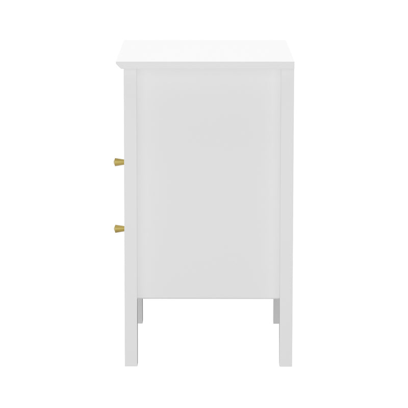 Oikiture Bedside Table Nightstand 2 Drawer with Storage Cabinet White