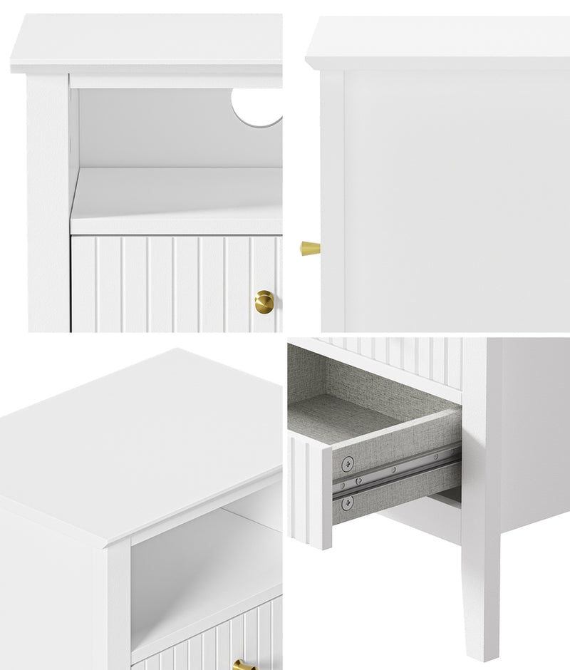 Oikiture Bedside Table Nightstand 2 Drawer with Storage Cabinet White