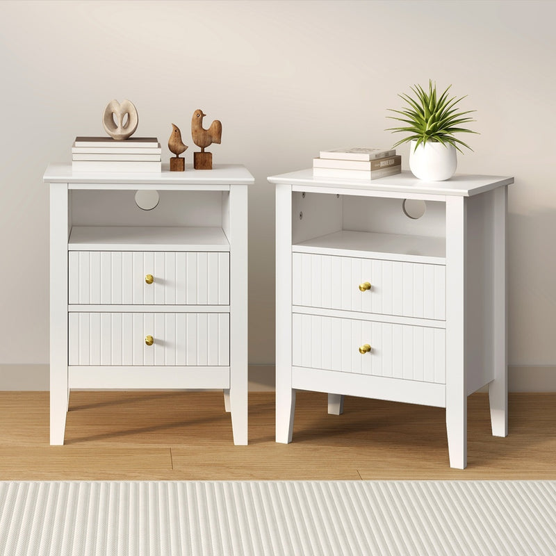 Oikiture 2x Bedside Table Nightstand 2 Drawers Bedroom Cabinet White