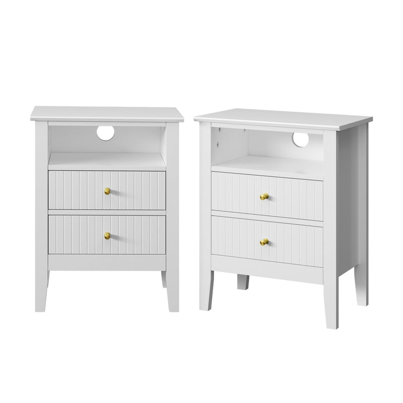 Oikiture 2x Bedside Table Nightstand 2 Drawers Bedroom Cabinet White