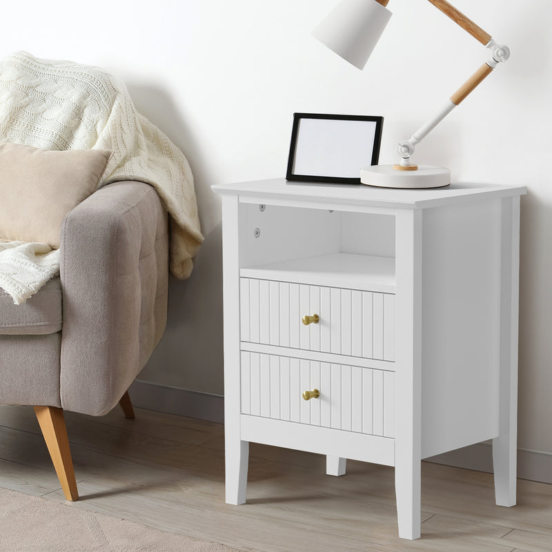 Oikiture 2x Bedside Table Nightstand 2 Drawers Bedroom Cabinet White