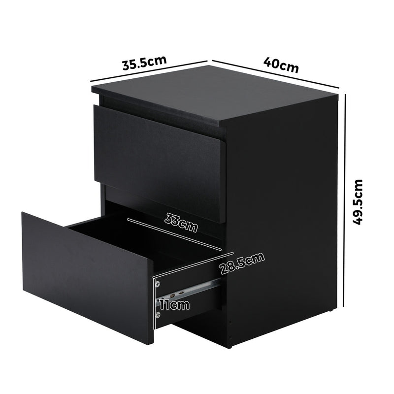 Oikiture Bedside Table Nightstand 2 Drawers Black