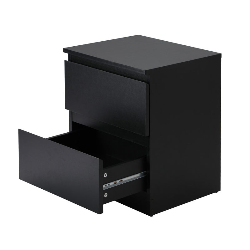 Oikiture Bedside Table Nightstand 2 Drawers Black