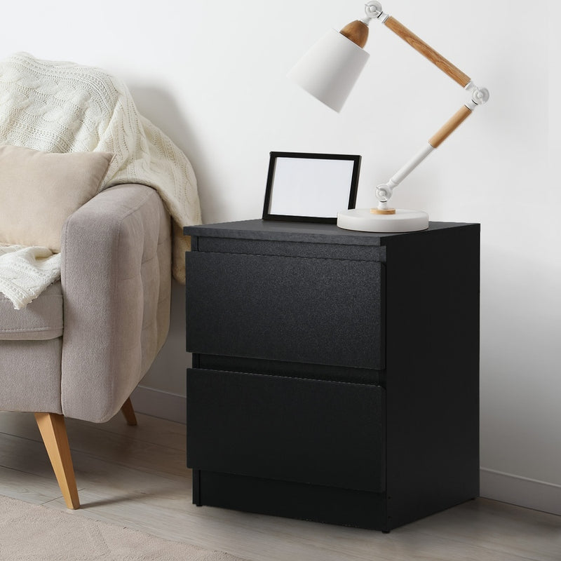 Oikiture Bedside Table Nightstand 2 Drawers Black