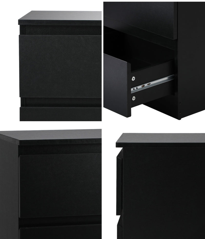Oikiture Bedside Table Nightstand 2 Drawers Black