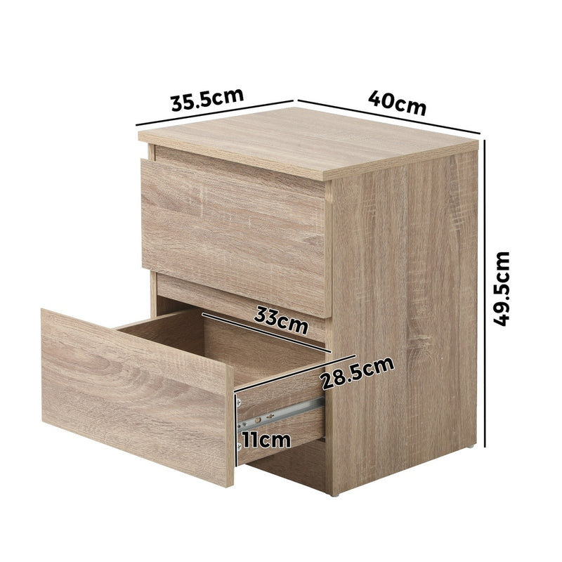 Oikiture Bedside Table Nightstand 2 Drawers Natural