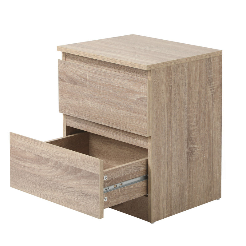Oikiture Bedside Table Nightstand 2 Drawers Natural