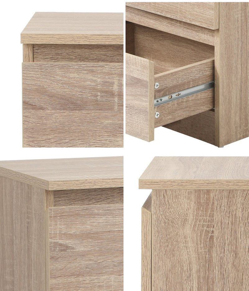 Oikiture Bedside Table Nightstand 2 Drawers Natural