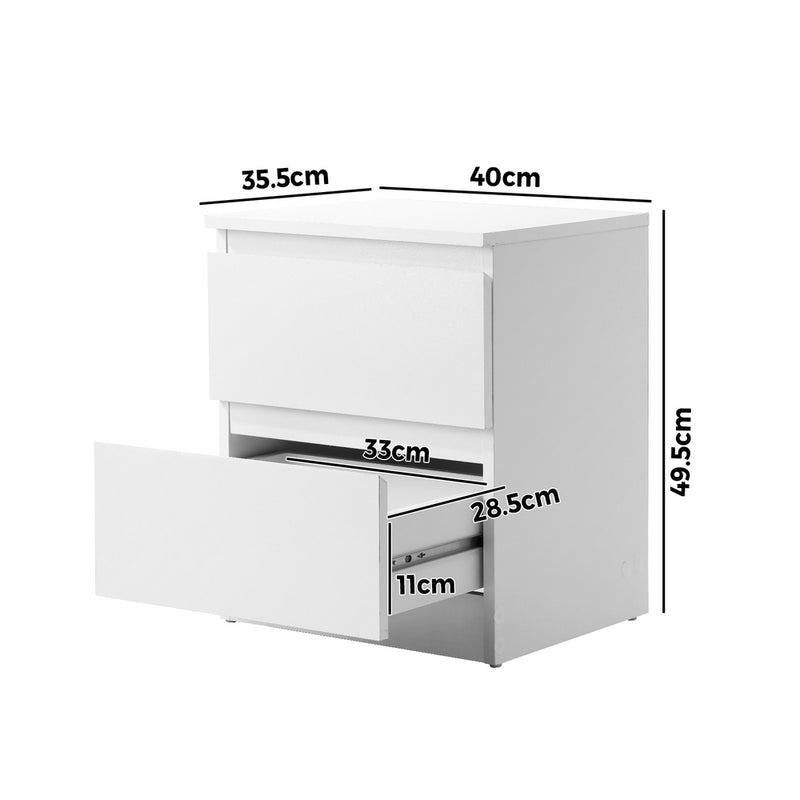 Oikiture Bedside Table Nightstand 2 Drawers White