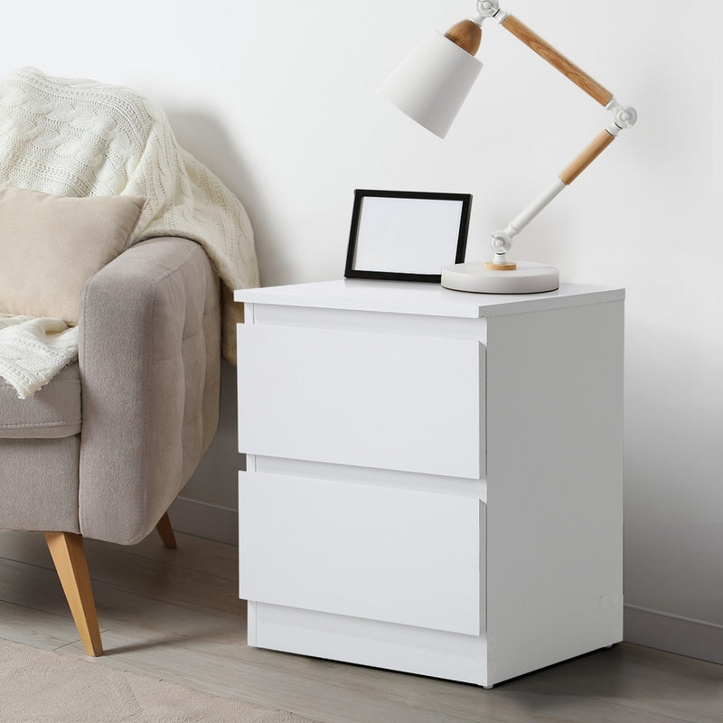 Oikiture Bedside Table Nightstand 2 Drawers White
