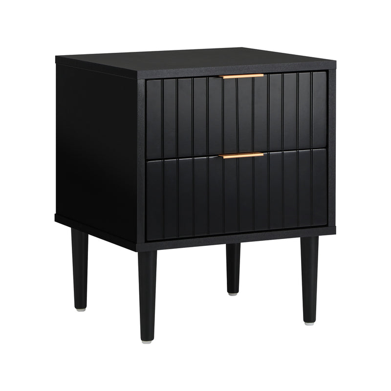 Oikiture Bedside Table 2 Drawers Storage Cabinet Metal Handle Black
