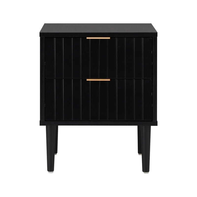 Oikiture Bedside Table 2 Drawers Storage Cabinet Metal Handle Black