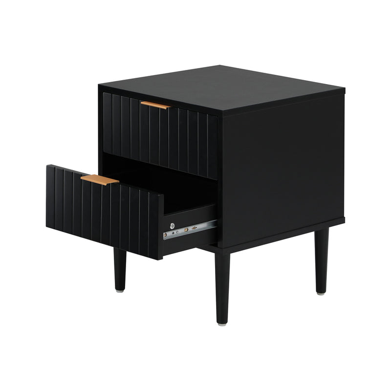 Oikiture Bedside Table 2 Drawers Storage Cabinet Metal Handle Black
