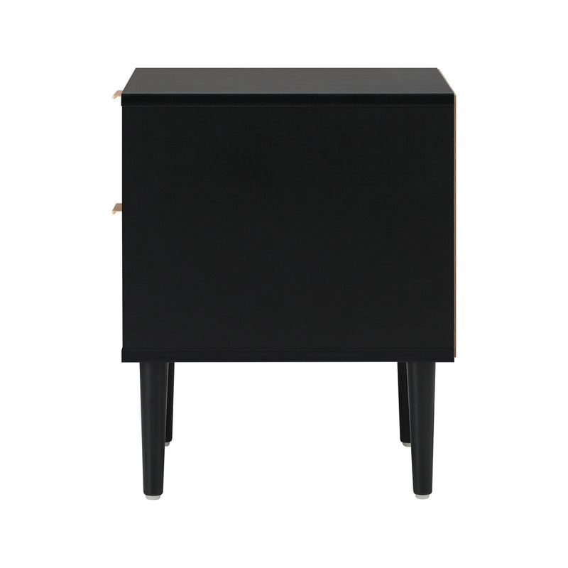 Oikiture Bedside Table 2 Drawers Storage Cabinet Metal Handle Black