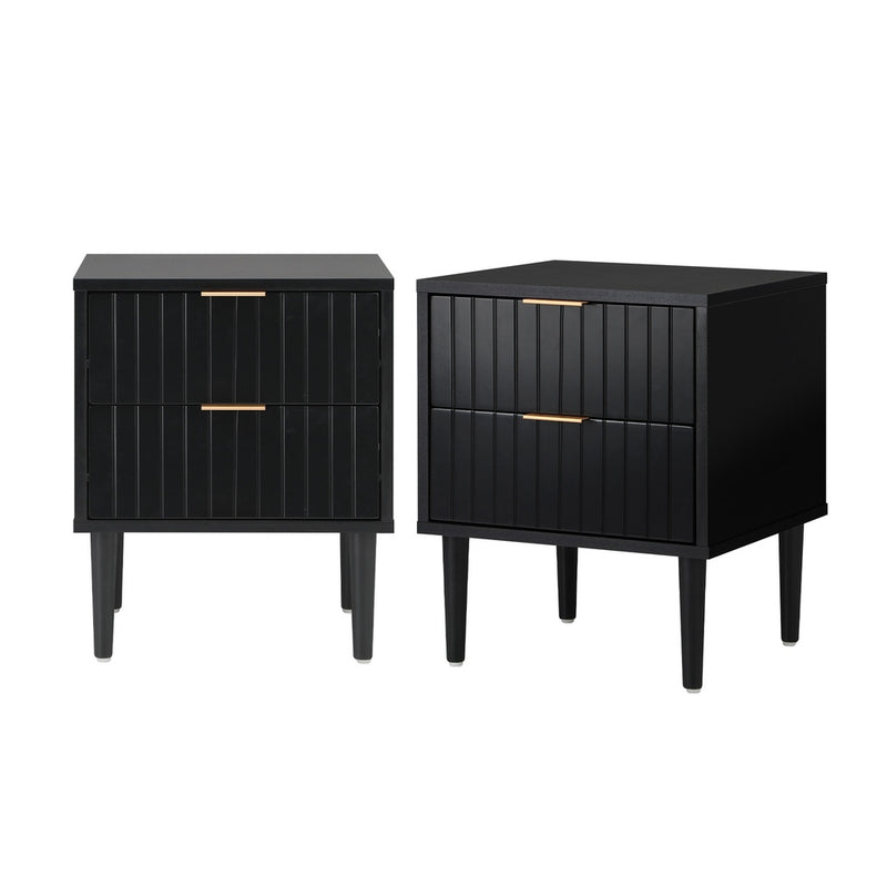 Oikiture 2pc Bedside Table 2 Drawers Cabinet Metal Handle Black