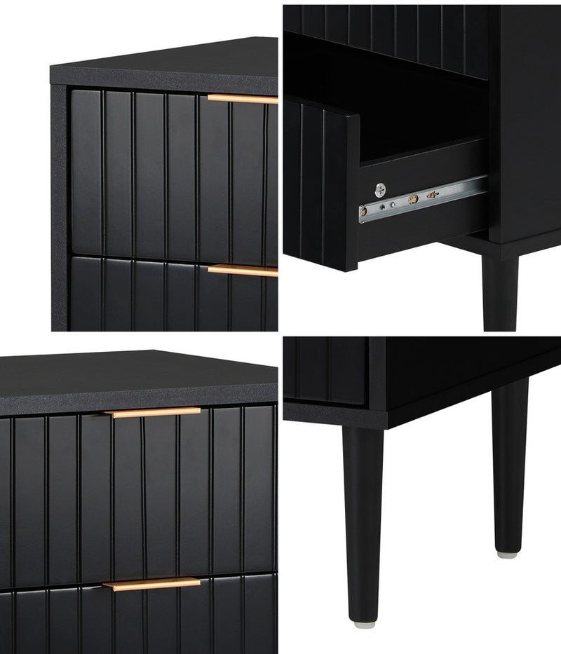 Oikiture 2pc Bedside Table 2 Drawers Cabinet Metal Handle Black