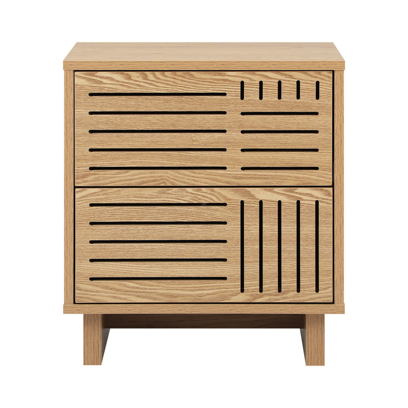 Oikiture Bedside Table 2 Drawers Nightstand Storage Cabinet Natural