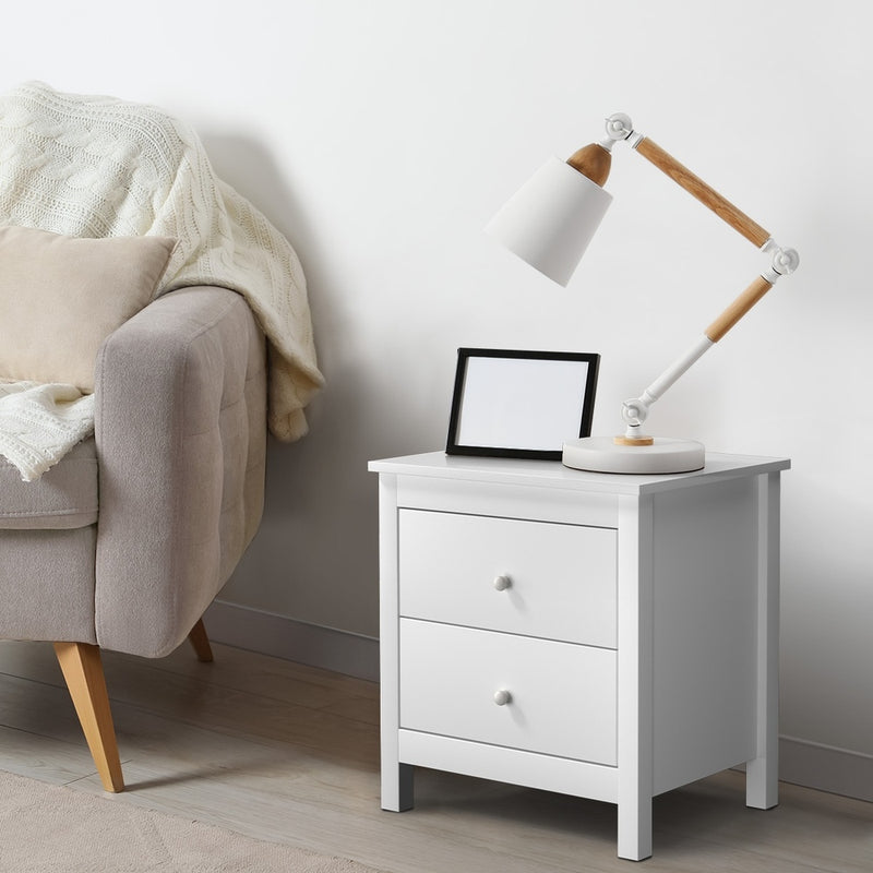 Oikiture Bedside Table Side End Table 2 Drawers White