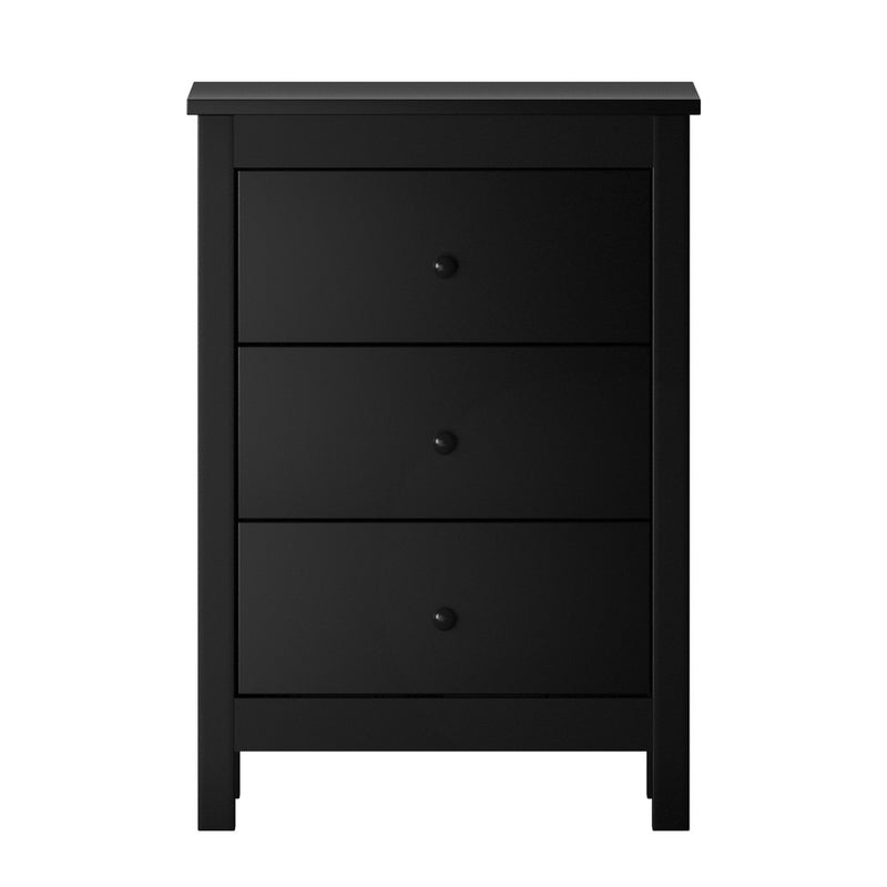 Oikiture Bedside Table 3 Drawers Hamptons Furniture Black