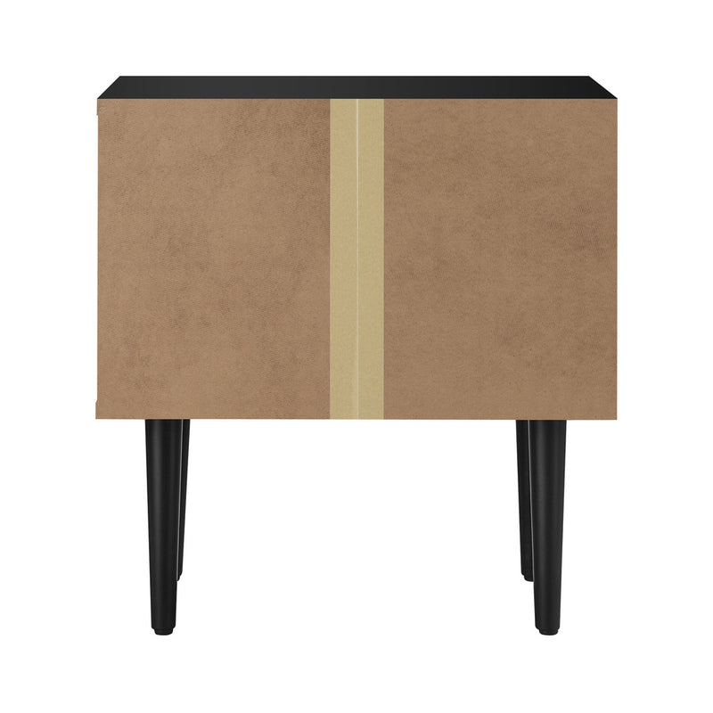 Oikiture Bedside Table 2 Drawers Metal Handle Black&Wooden