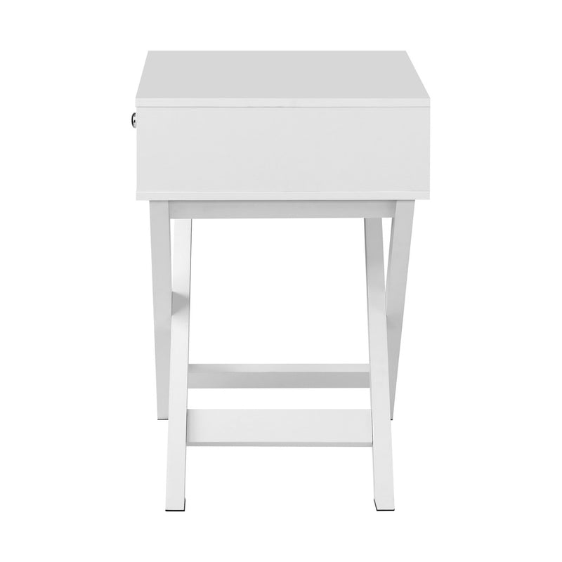 Oikiture Bedside Table Wooden Frame Cross Base White