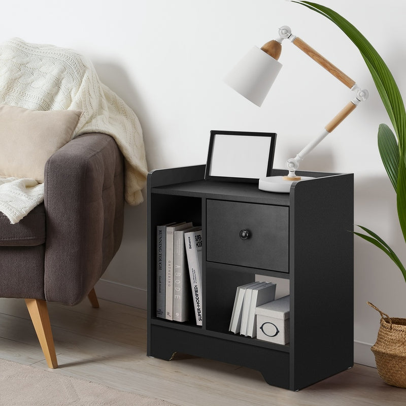 Oikiture Bedside Tables Set of 2 Nightstand Shelf Black