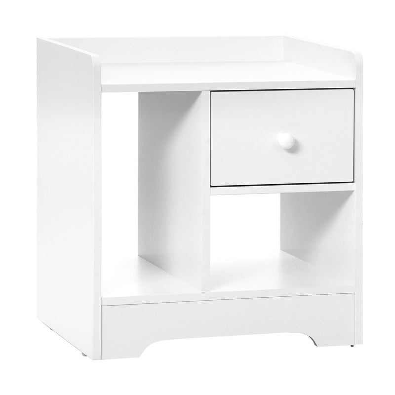 Oikiture Bedside Table with Drawer & Storage Space White
