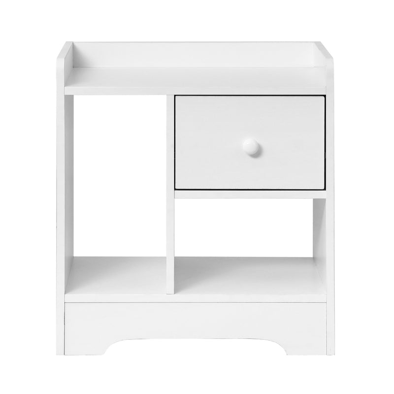 Oikiture Bedside Table with Drawer & Storage Space White