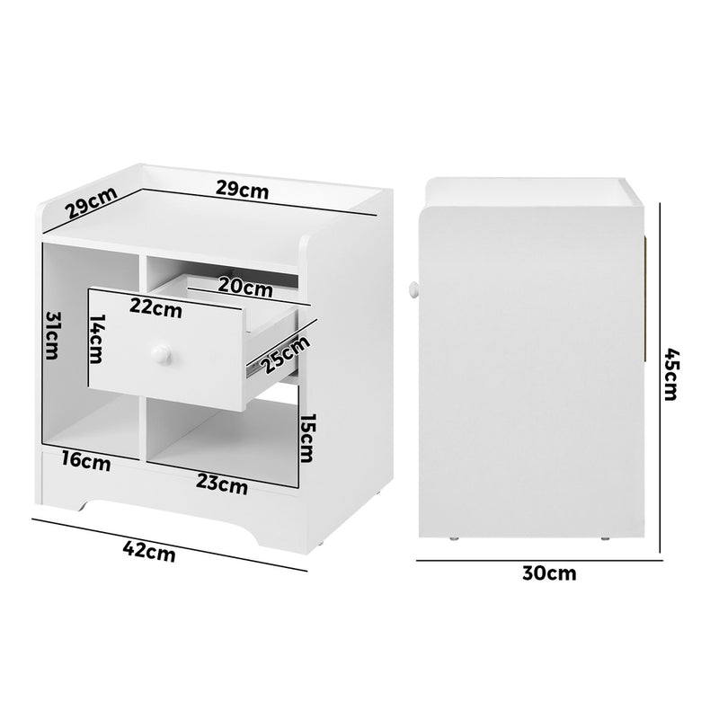 Oikiture Bedside Table with Drawer & Storage Space White