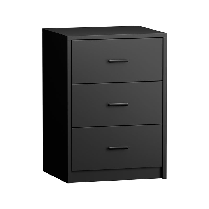 Oikiture Bedside Table 3 Drawers Nightstand Bedroom Storage Black