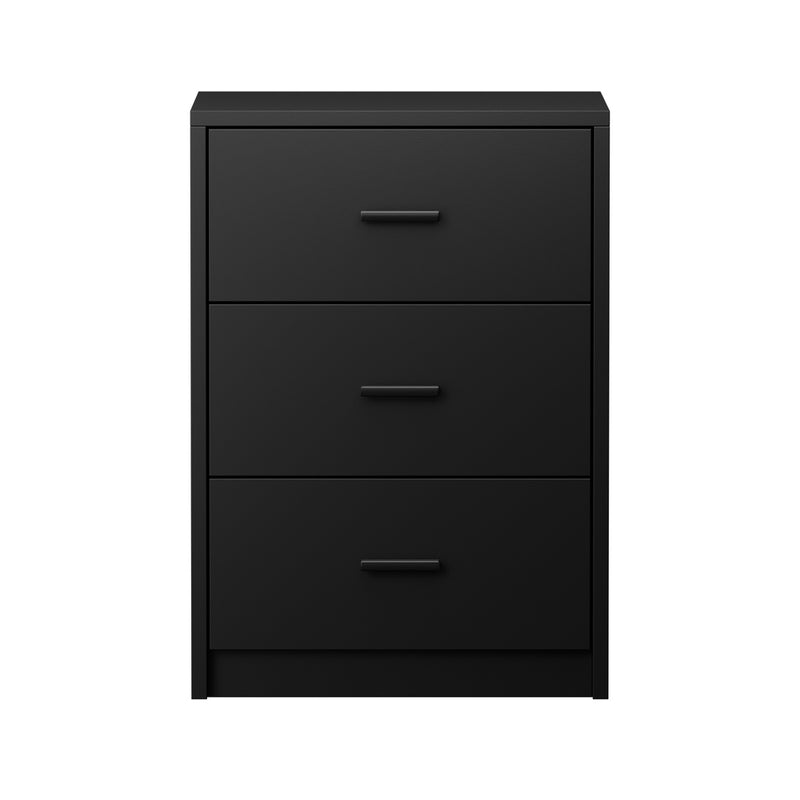 Oikiture Bedside Table 3 Drawers Nightstand Bedroom Storage Black